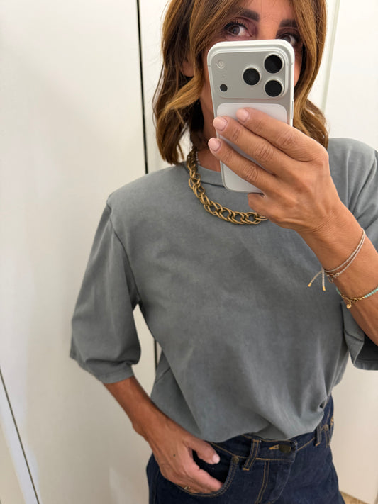 T-shirt cotone delavato con spalline e catena SUSYMIX