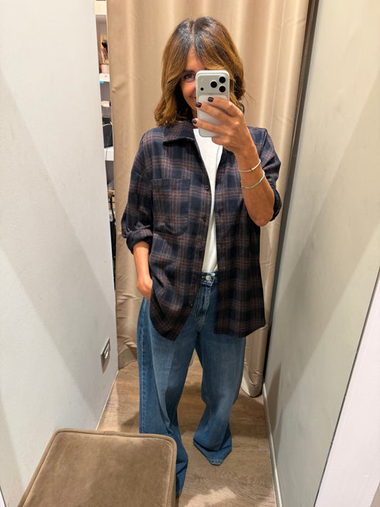 Camicia Check Oversize Blu Scuro e Ruggine
