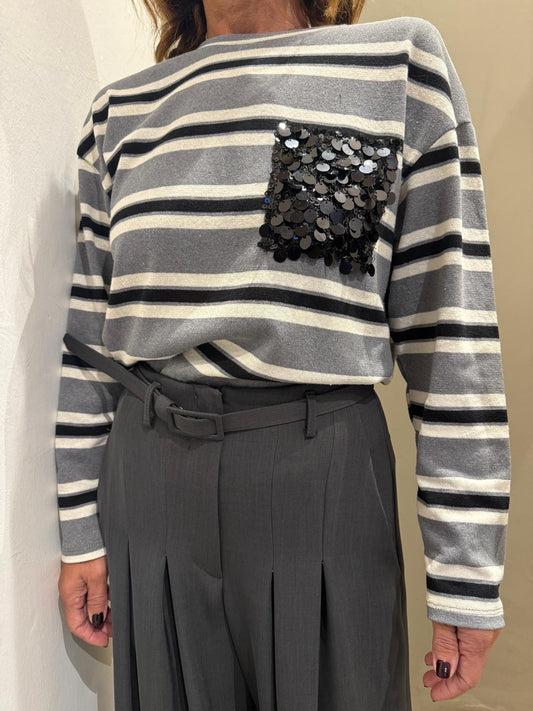 Maglia Riga con Tasca Pailette