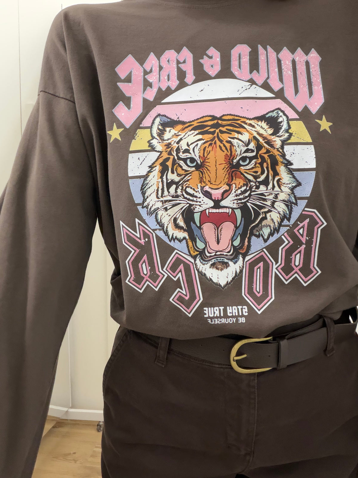 T-shirt a Manica Calla con Stampa Tigre