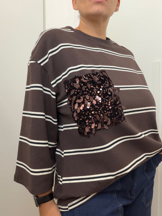 T-shirt Manica Trequarti con Tasca Paillettes ART.STS7423 SUSYSTAR
