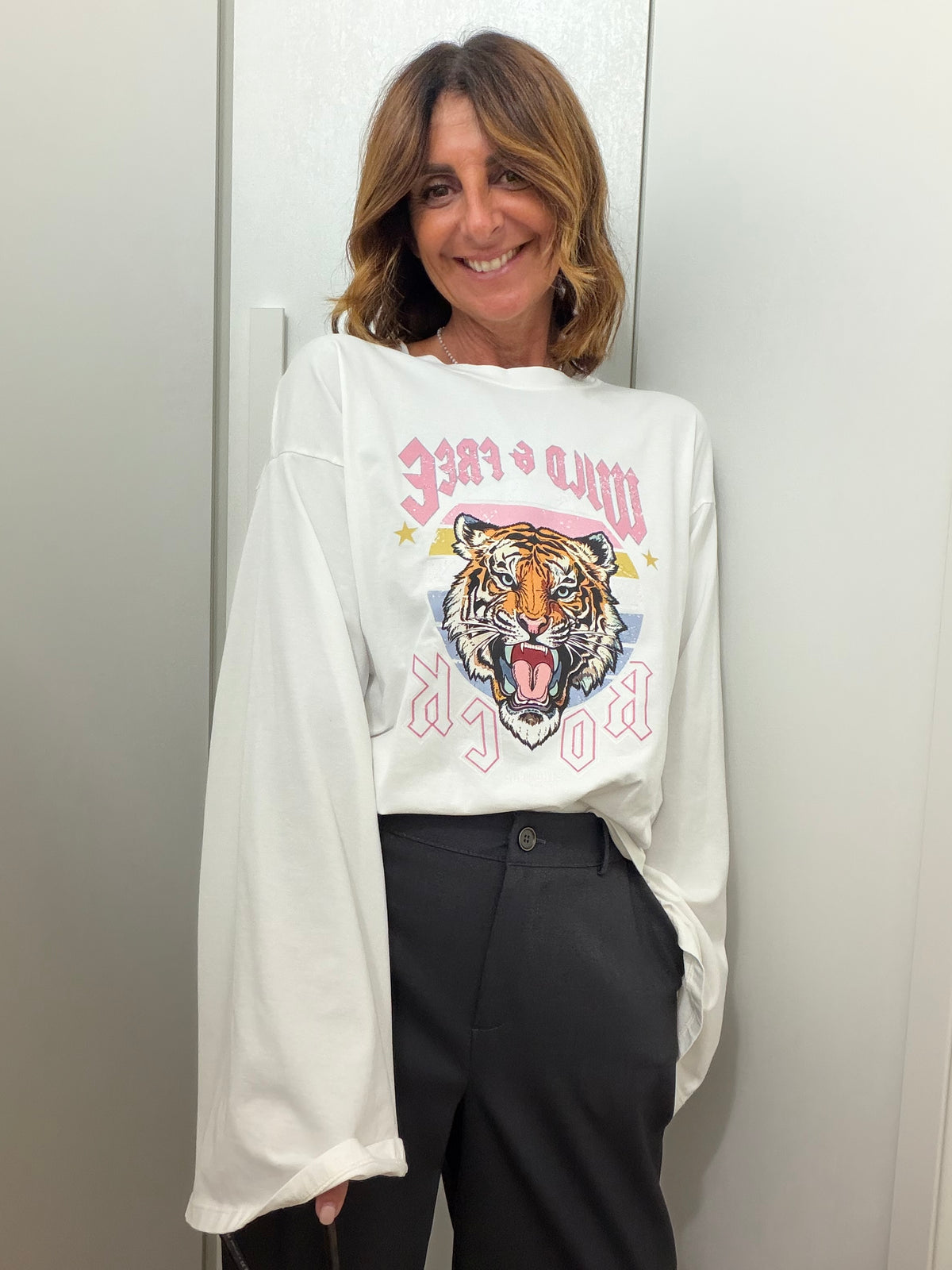 T-shirt a Manica Calla con Stampa Tigre
