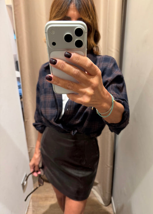 Camicia Check Oversize Blu Scuro e Ruggine