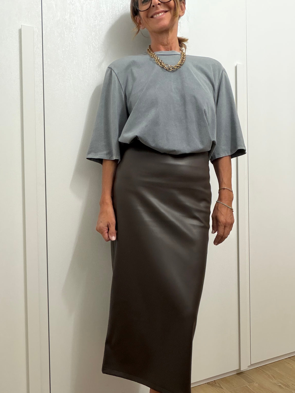 Gonna Longuette in Eco-pelle
