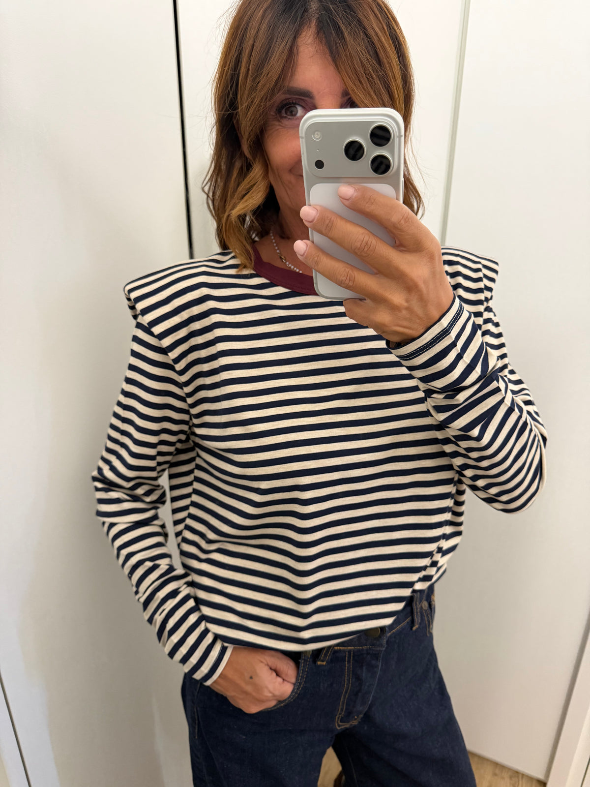 T-shirt a righe manica lunga con spalline SUSYMIX