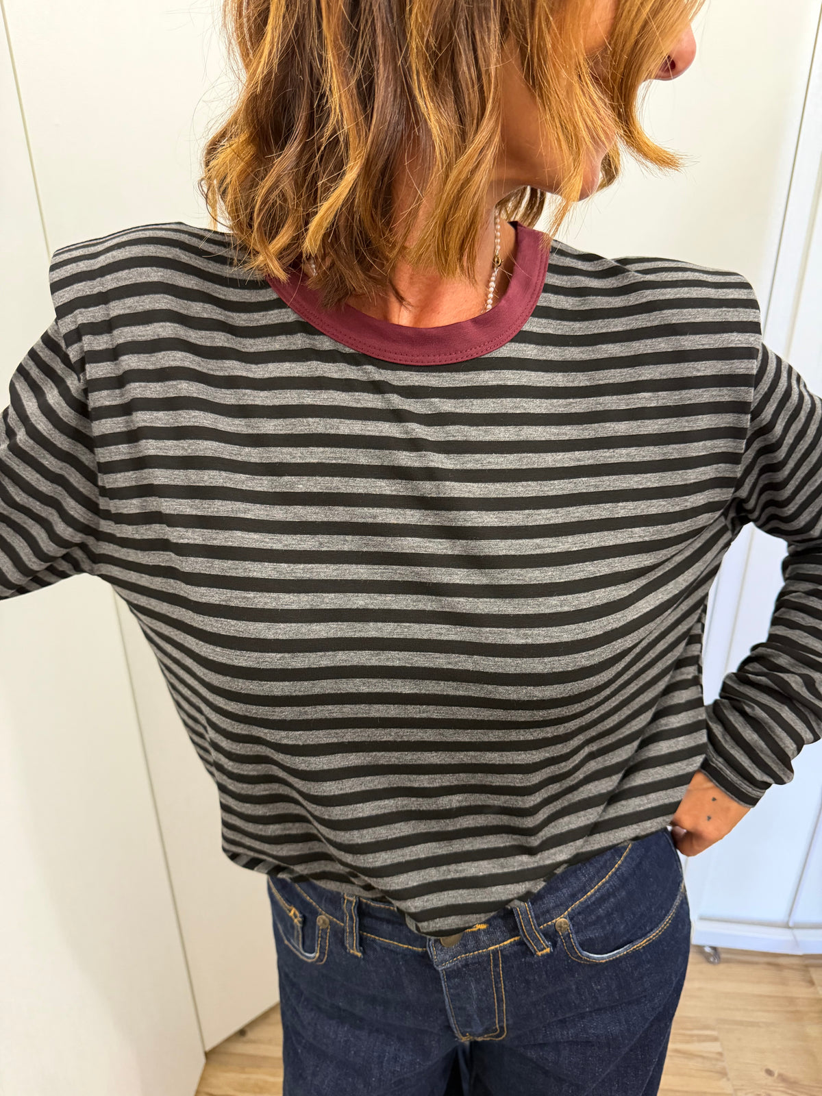 T-shirt a righe manica lunga con spalline SUSYMIX