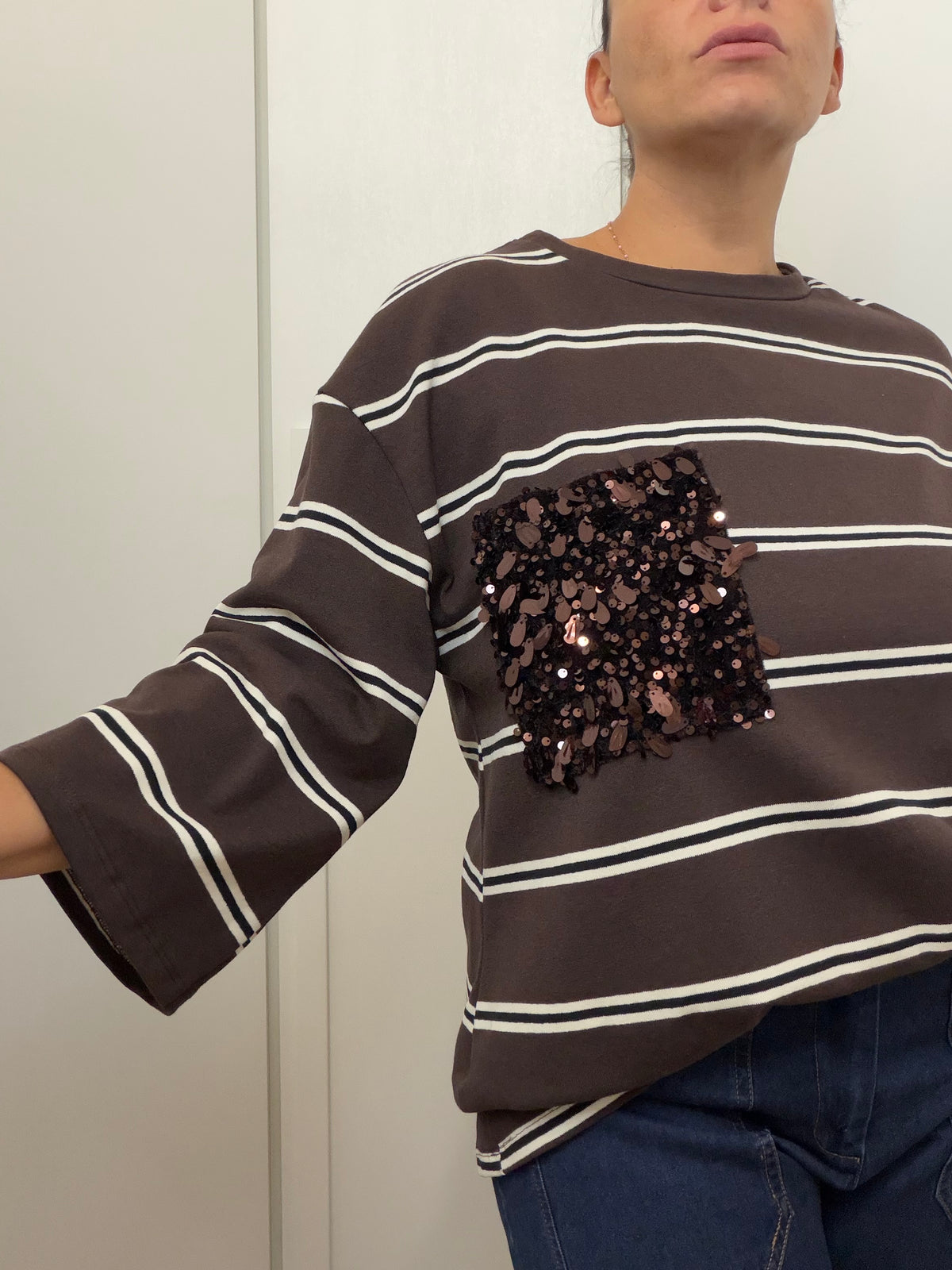 T-shirt Manica Trequarti con Tasca Paillettes ART.STS7423 SUSYSTAR